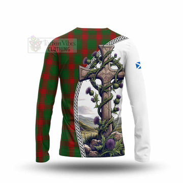 Middleton Tartan Long Sleeve T-Shirt with Family Crest and St. Andrew's Cross Accented by Thistle Vines