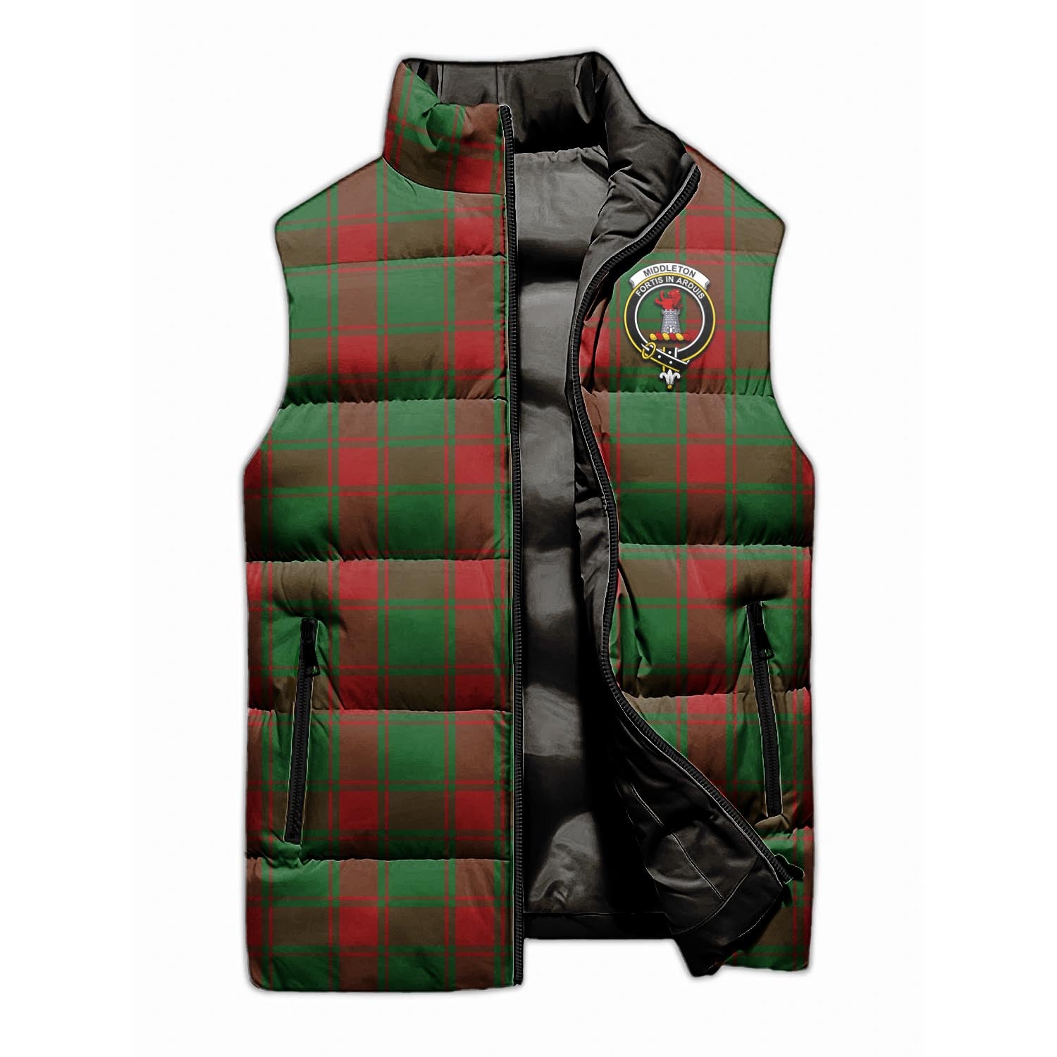 Middleton Tartan Sleeveless Puffer Jacket with Family Crest - Tartanvibesclothing