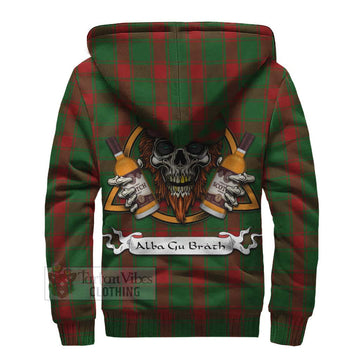 Middleton Tartan Sherpa Hoodie with Family Crest and Bearded Skull Holding Bottles of Whiskey