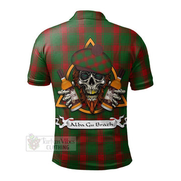 Middleton Tartan Polo Shirt with Family Crest and Bearded Skull Holding Bottles of Whiskey