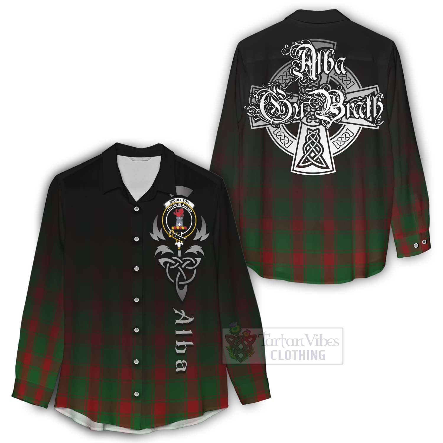 Tartan Vibes Clothing Middleton Tartan Women's Casual Shirt Featuring Alba Gu Brath Family Crest Celtic Inspired