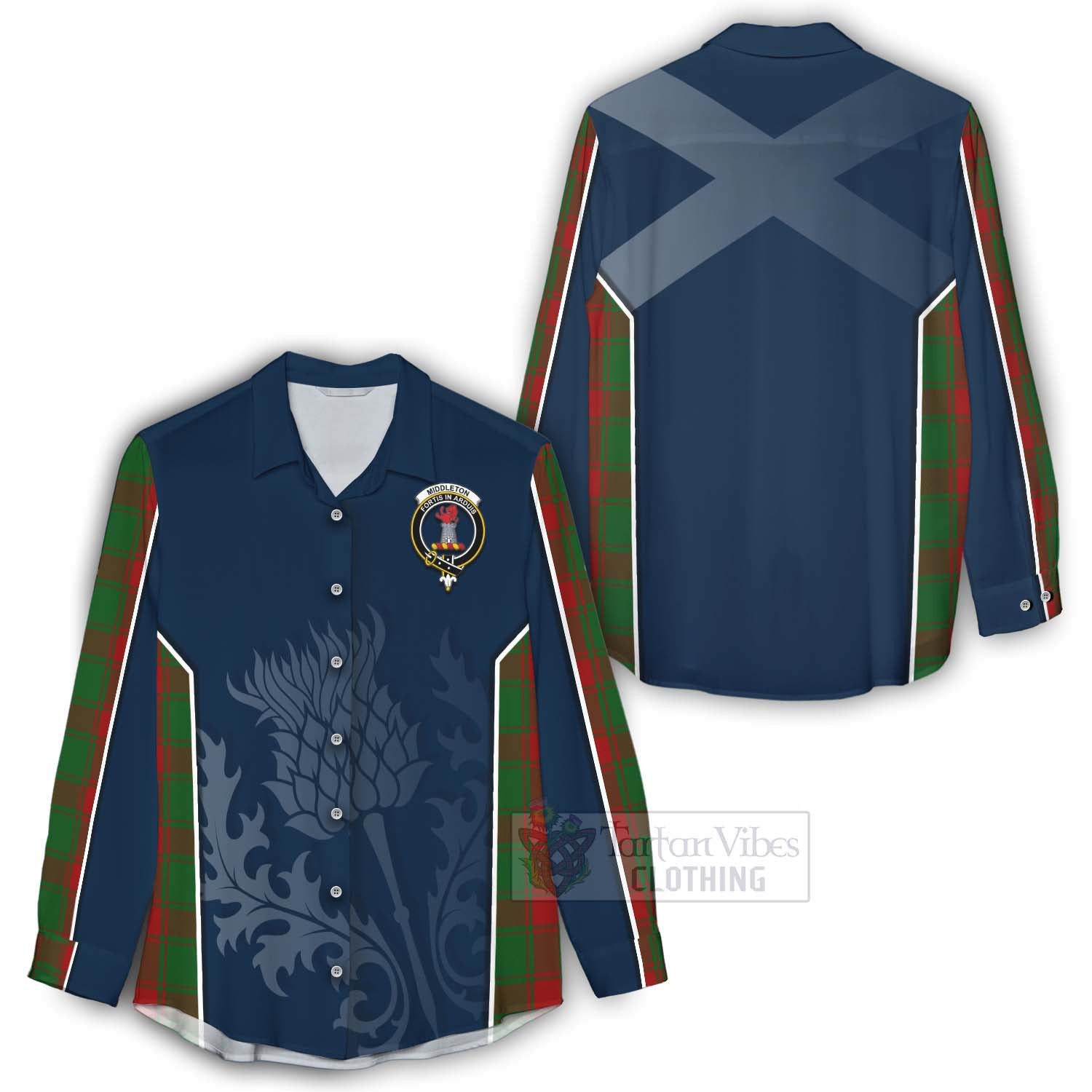 Tartan Vibes Clothing Middleton Tartan Women's Casual Shirt with Family Crest and Scottish Thistle Vibes Sport Style