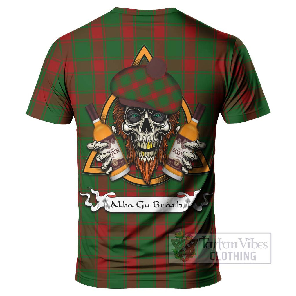 Tartan Vibes Clothing Middleton Tartan T-Shirt with Family Crest and Bearded Skull Holding Bottles of Whiskey