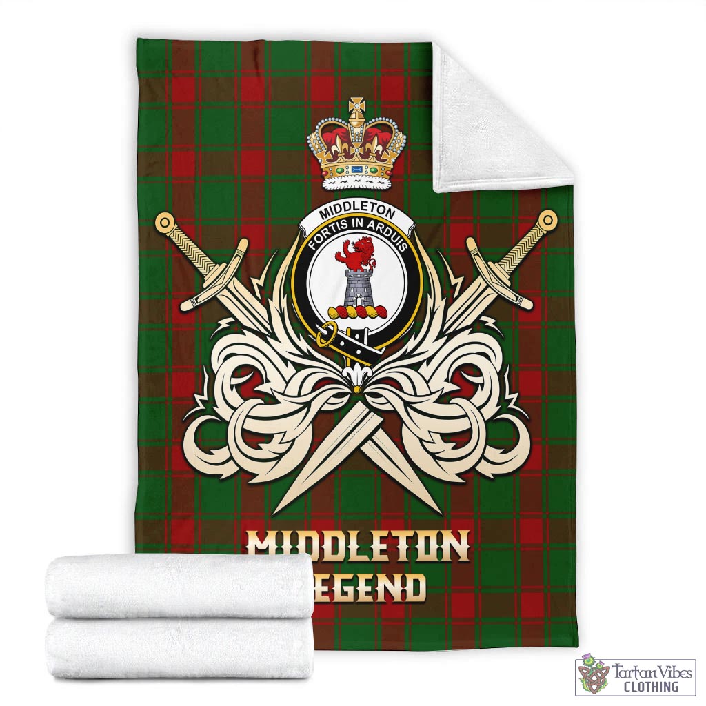 Tartan Vibes Clothing Middleton Tartan Blanket with Clan Crest and the Golden Sword of Courageous Legacy