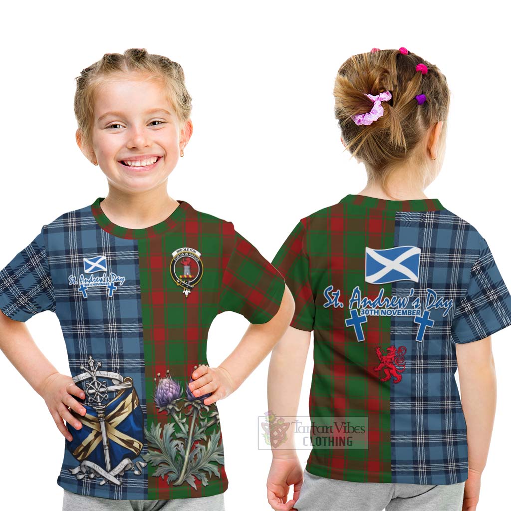 Tartan Vibes Clothing Middleton Tartan Kid T-Shirt Happy St. Andrew's Day Half Tartan Style