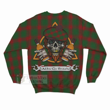 Middleton Tartan Sweatshirt with Family Crest and Bearded Skull Holding Bottles of Whiskey