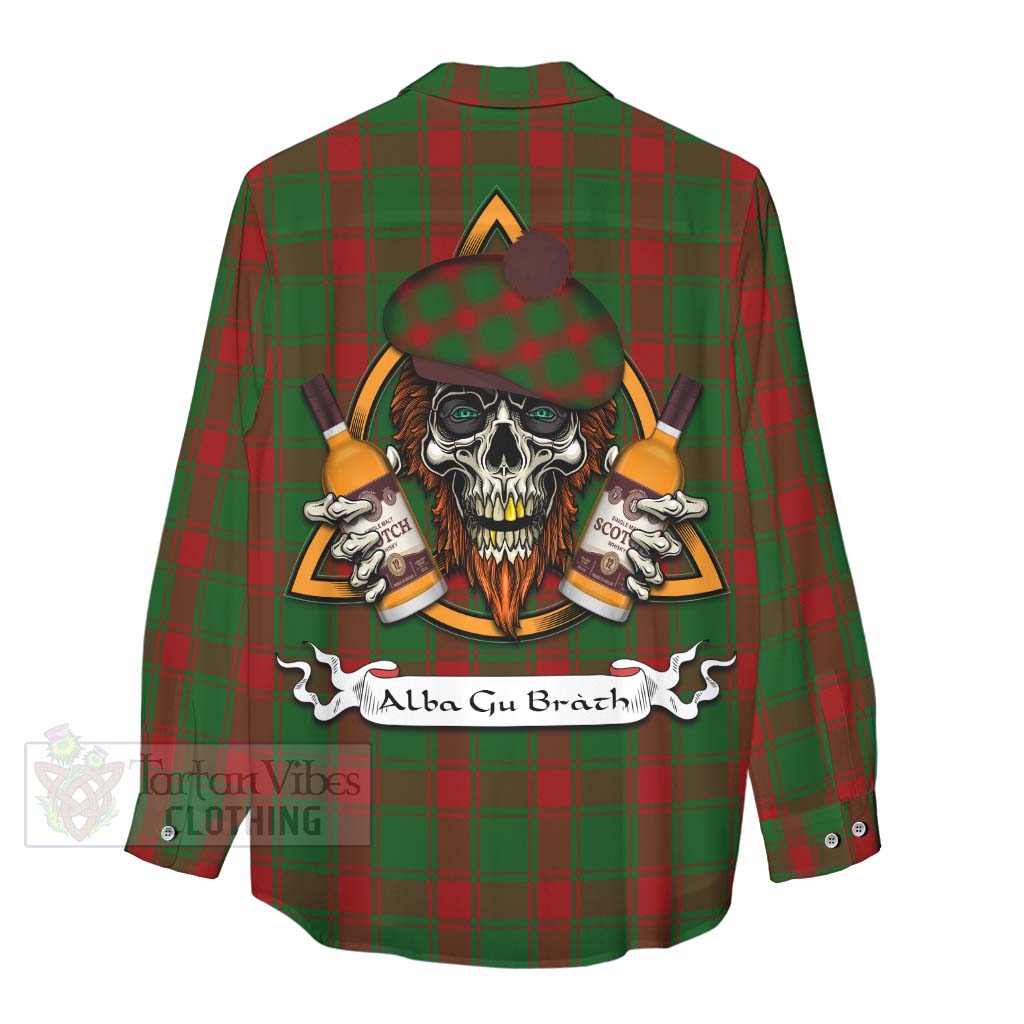 Tartan Vibes Clothing Middleton Tartan Women's Casual Shirt with Family Crest and Bearded Skull Holding Bottles of Whiskey