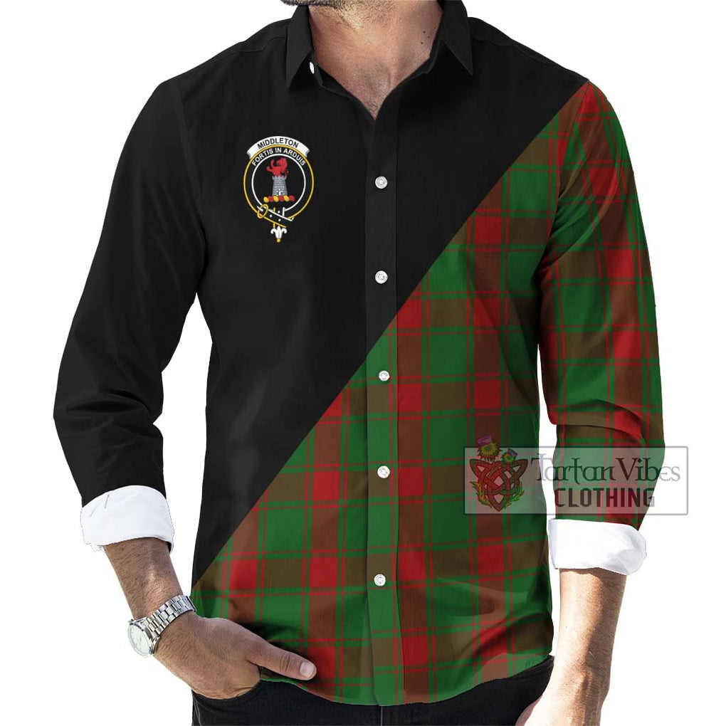 Middleton Tartan Long Sleeve Button Shirt with Family Crest and Military Logo Style - Tartanvibesclothing Shop