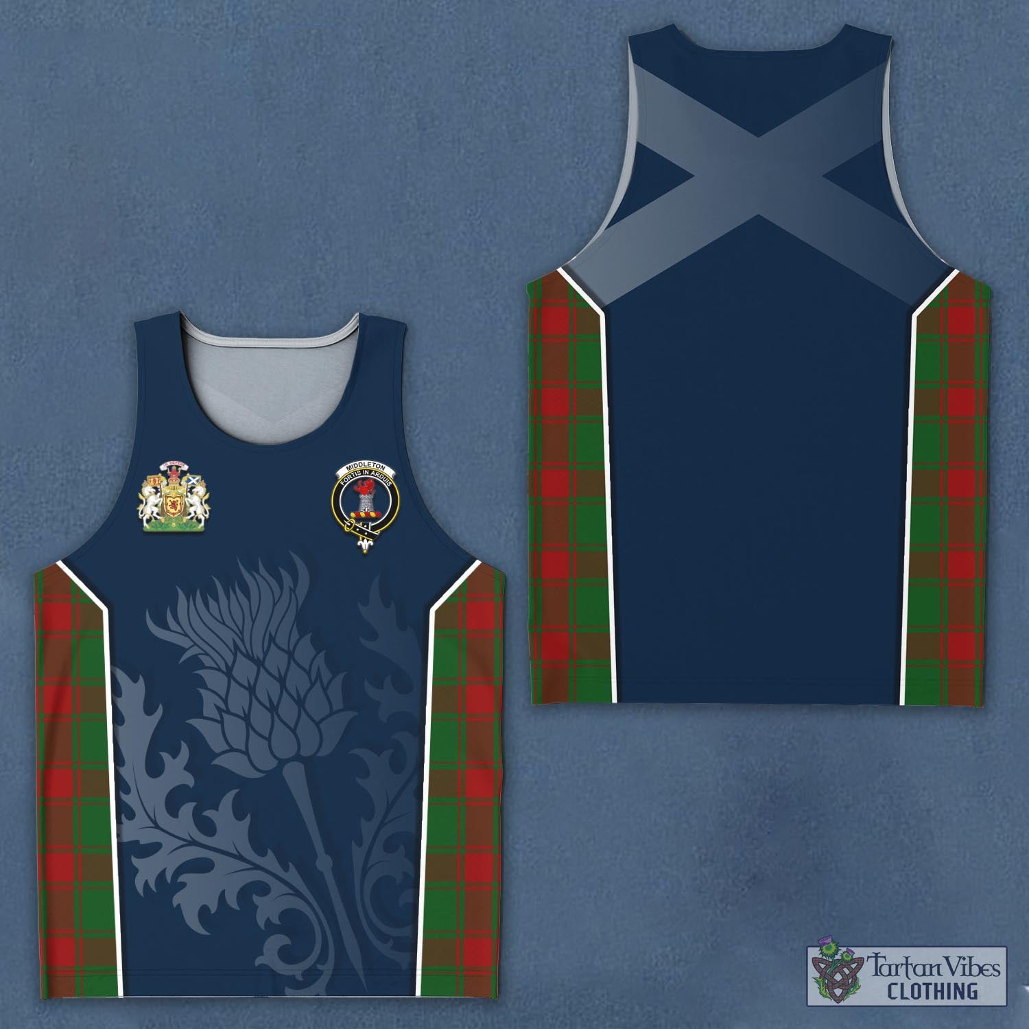 Tartan Vibes Clothing Middleton Tartan Men's Tanks Top with Family Crest and Scottish Thistle Vibes Sport Style