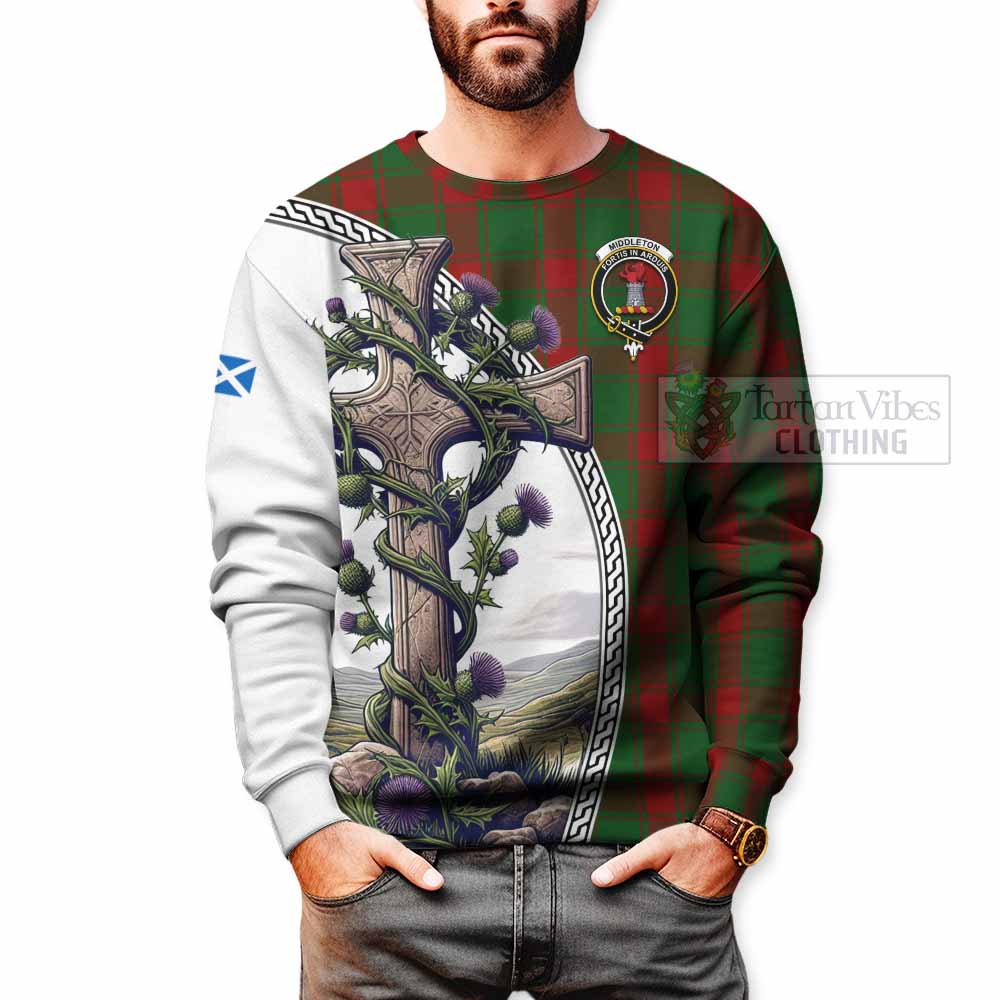 Tartan Vibes Clothing Middleton Tartan Sweatshirt with Family Crest and St. Andrew's Cross Accented by Thistle Vines