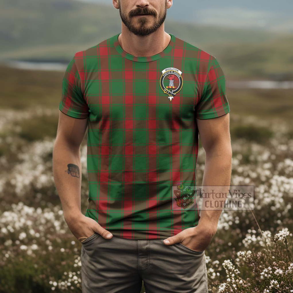 Tartan Vibes Clothing Middleton Tartan T-Shirt with Family Crest and Bearded Skull Holding Bottles of Whiskey