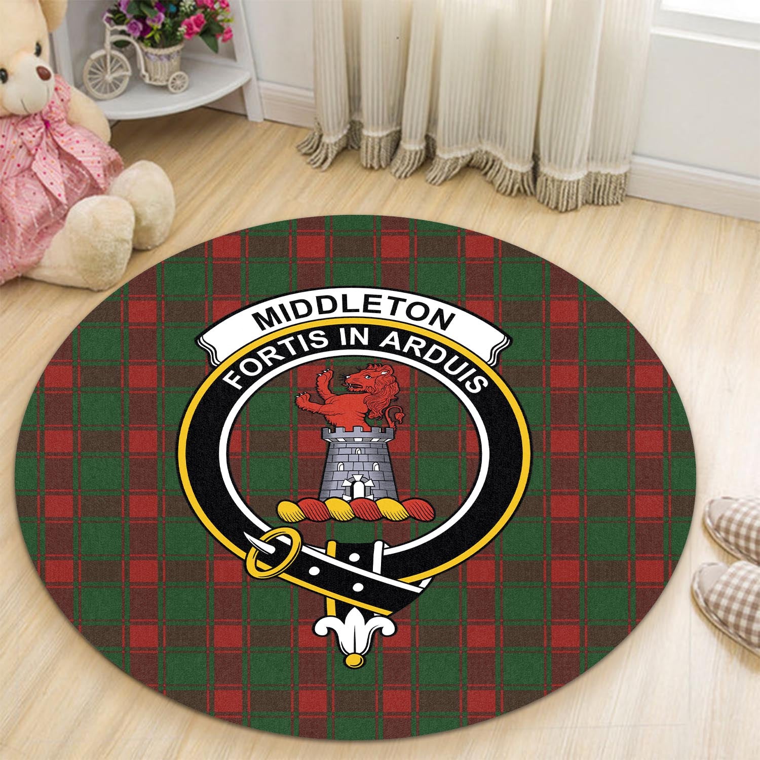 middleton-tartan-round-rug-with-family-crest