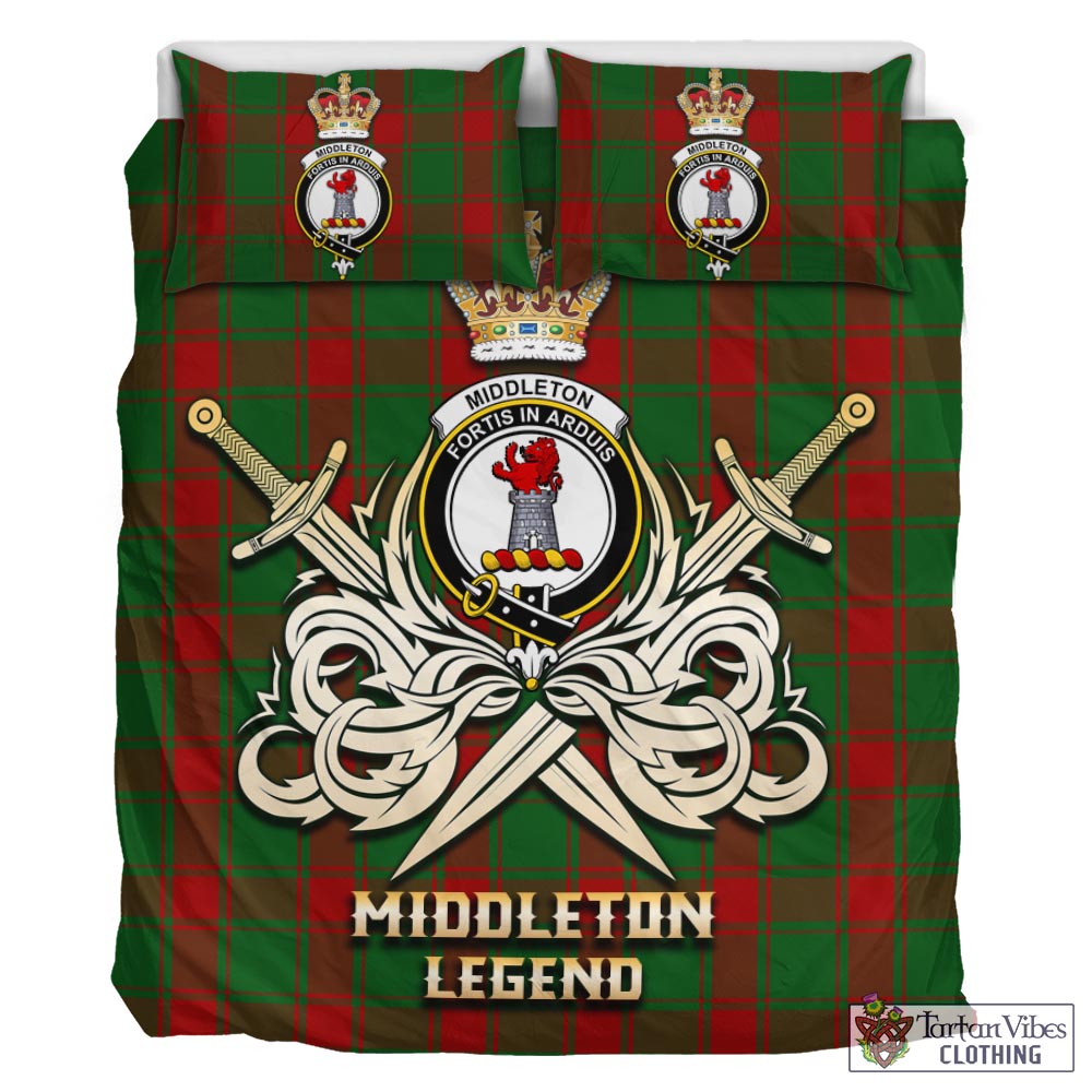 Tartan Vibes Clothing Middleton Tartan Bedding Set with Clan Crest and the Golden Sword of Courageous Legacy