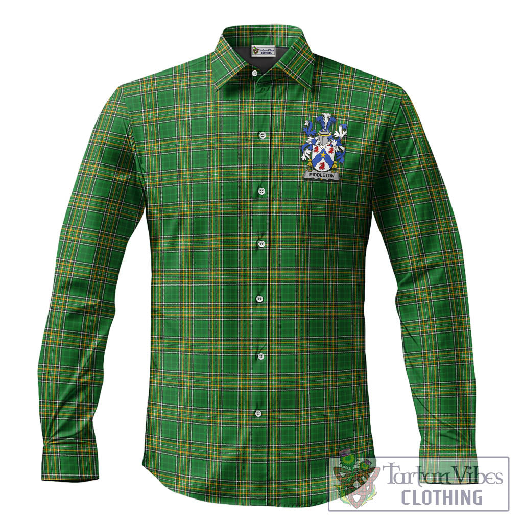 Tartan Vibes Clothing Middleton Ireland Clan Tartan Long Sleeve Button Up with Coat of Arms
