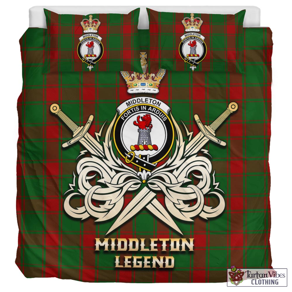 Tartan Vibes Clothing Middleton Tartan Bedding Set with Clan Crest and the Golden Sword of Courageous Legacy