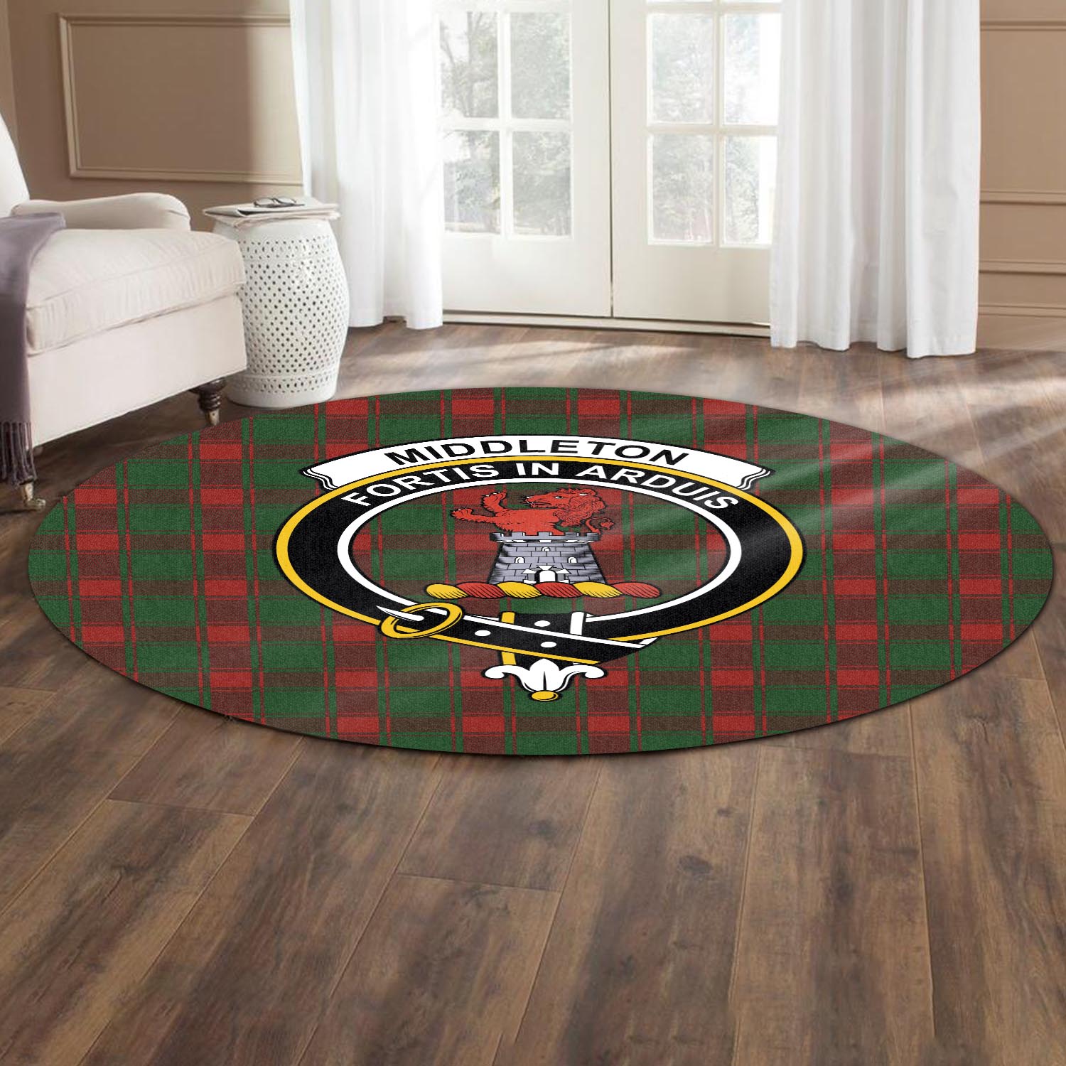 middleton-tartan-round-rug-with-family-crest