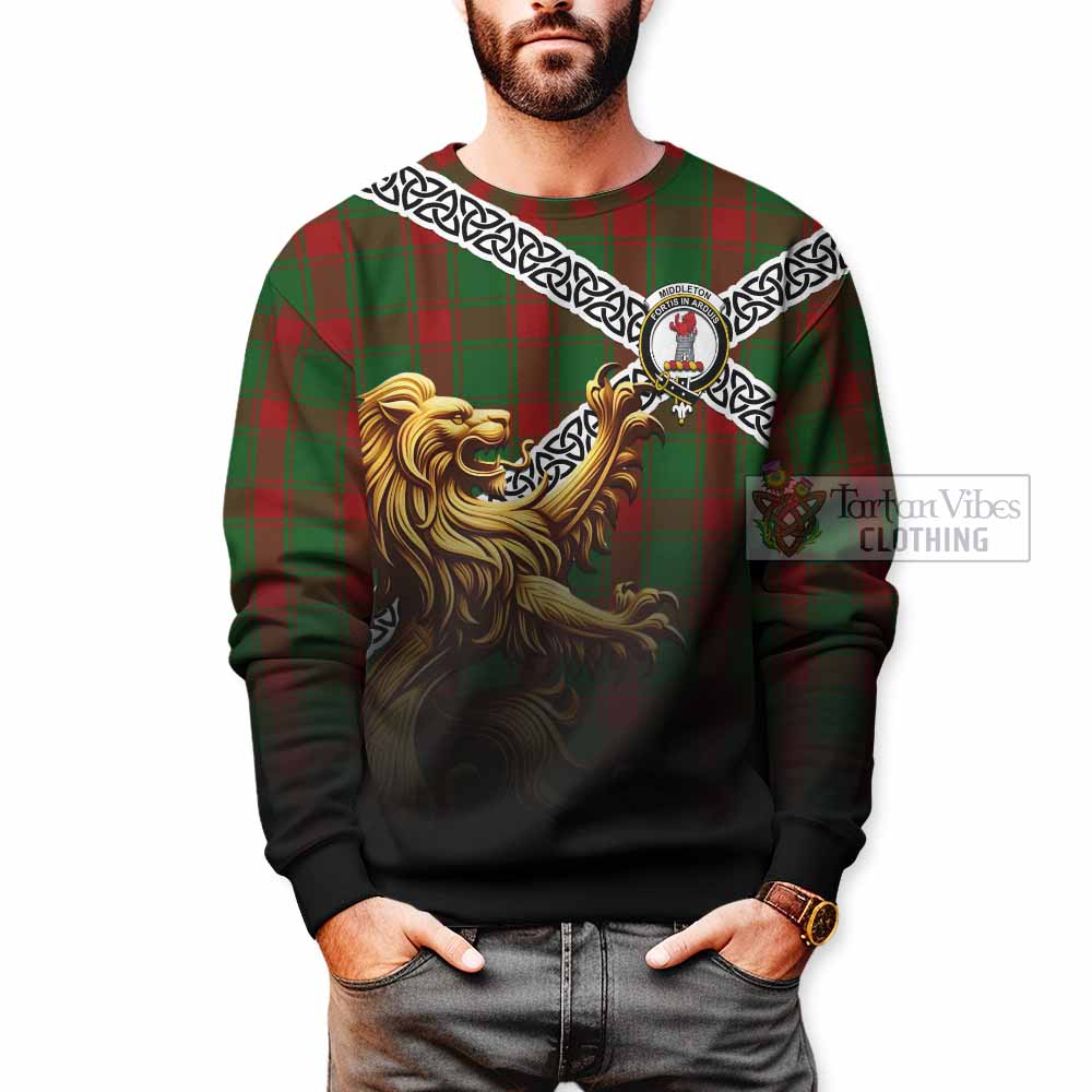 Middleton Crest Tartan Sweatshirt with Golden Lion Emblem Celtic Style - Tartan Vibes Clothing