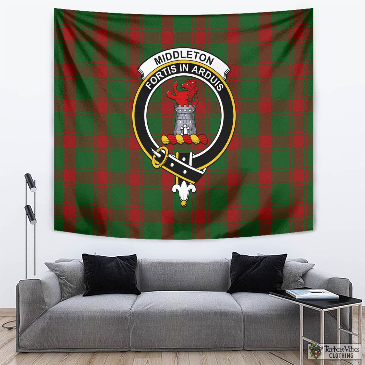 Tartan Vibes Clothing Middleton Tartan Tapestry Wall Hanging and Home Decor for Room with Family Crest