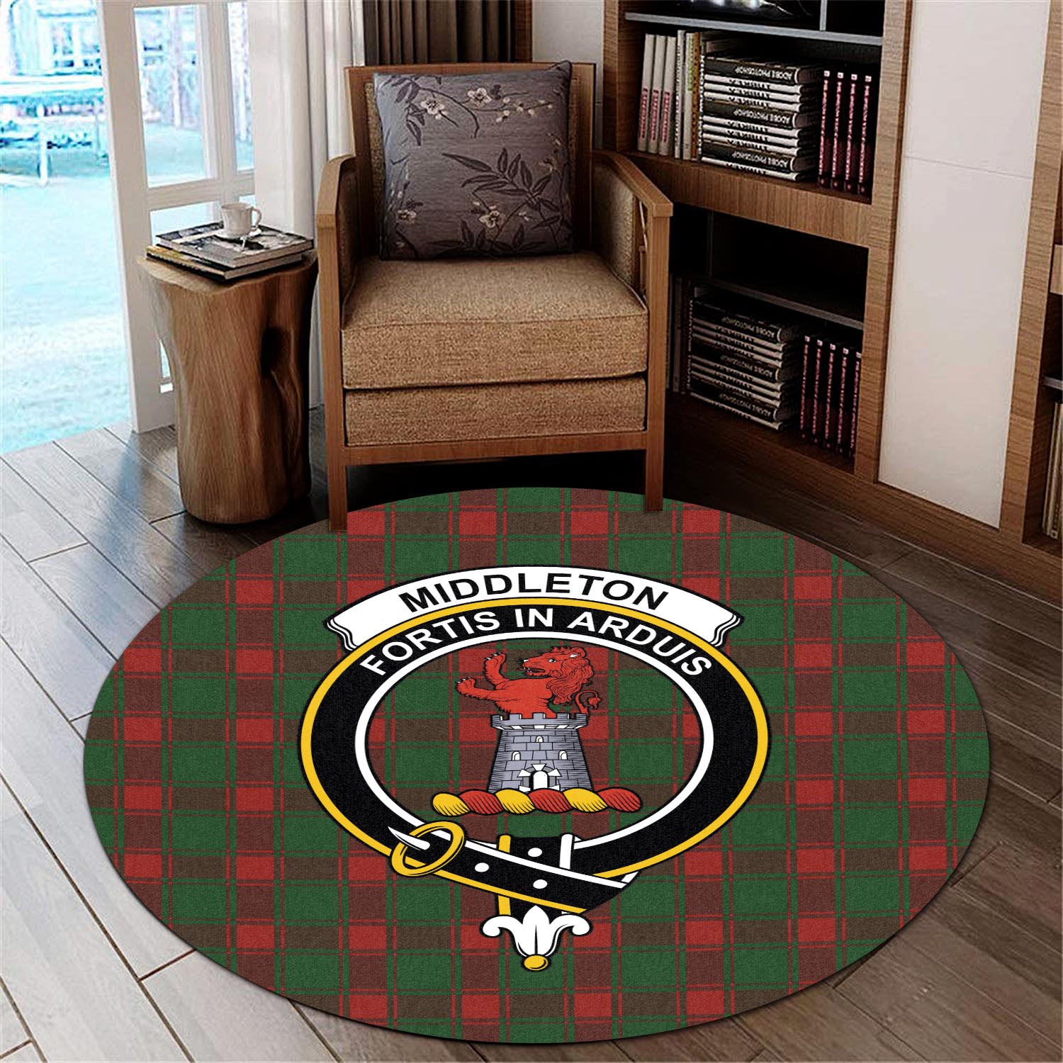 middleton-tartan-round-rug-with-family-crest