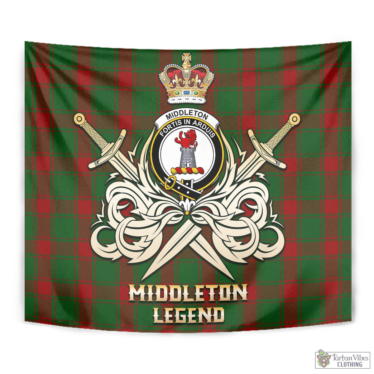 Tartan Vibes Clothing Middleton Tartan Tapestry with Clan Crest and the Golden Sword of Courageous Legacy