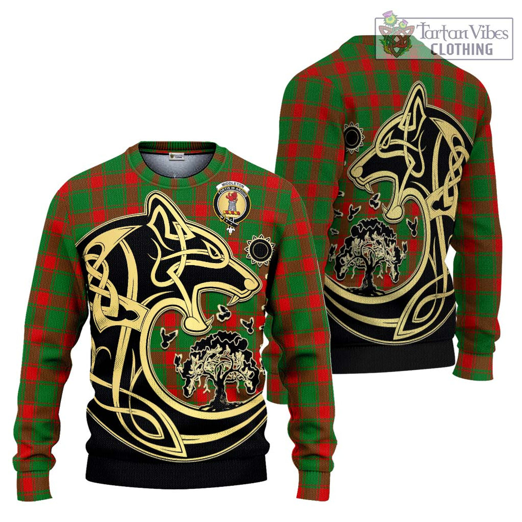 Middleton Modern Tartan Knitted Sweater with Family Crest Celtic Wolf Style Unisex - Tartan Vibes Clothing