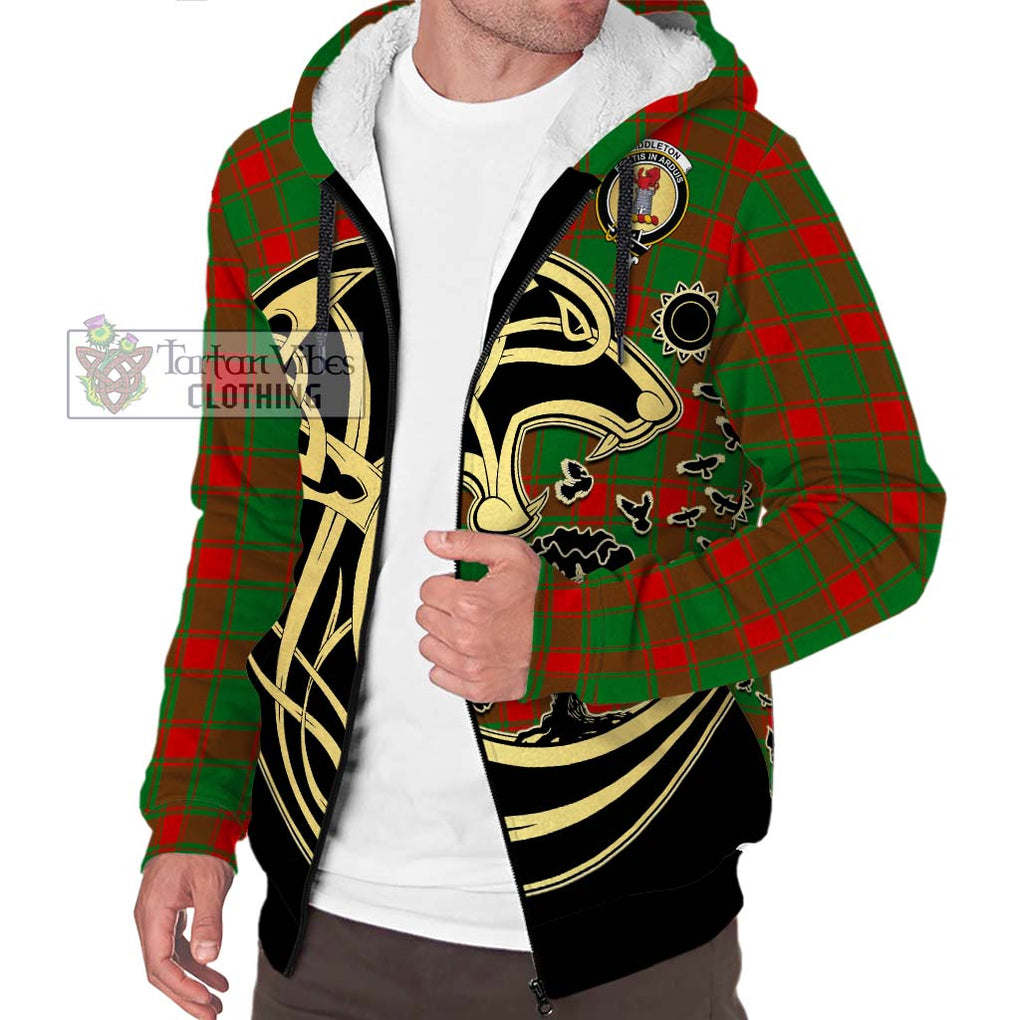 Middleton Modern Tartan Sherpa Hoodie with Family Crest Celtic Wolf Style Unisex S - Tartan Vibes Clothing