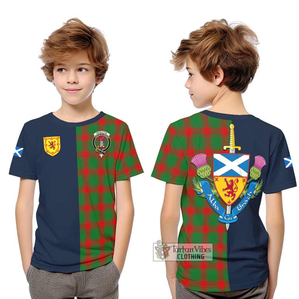 Tartan Vibes Clothing Middleton Modern Tartan Kid T-Shirt with Scottish Lion Royal Arm Half Style