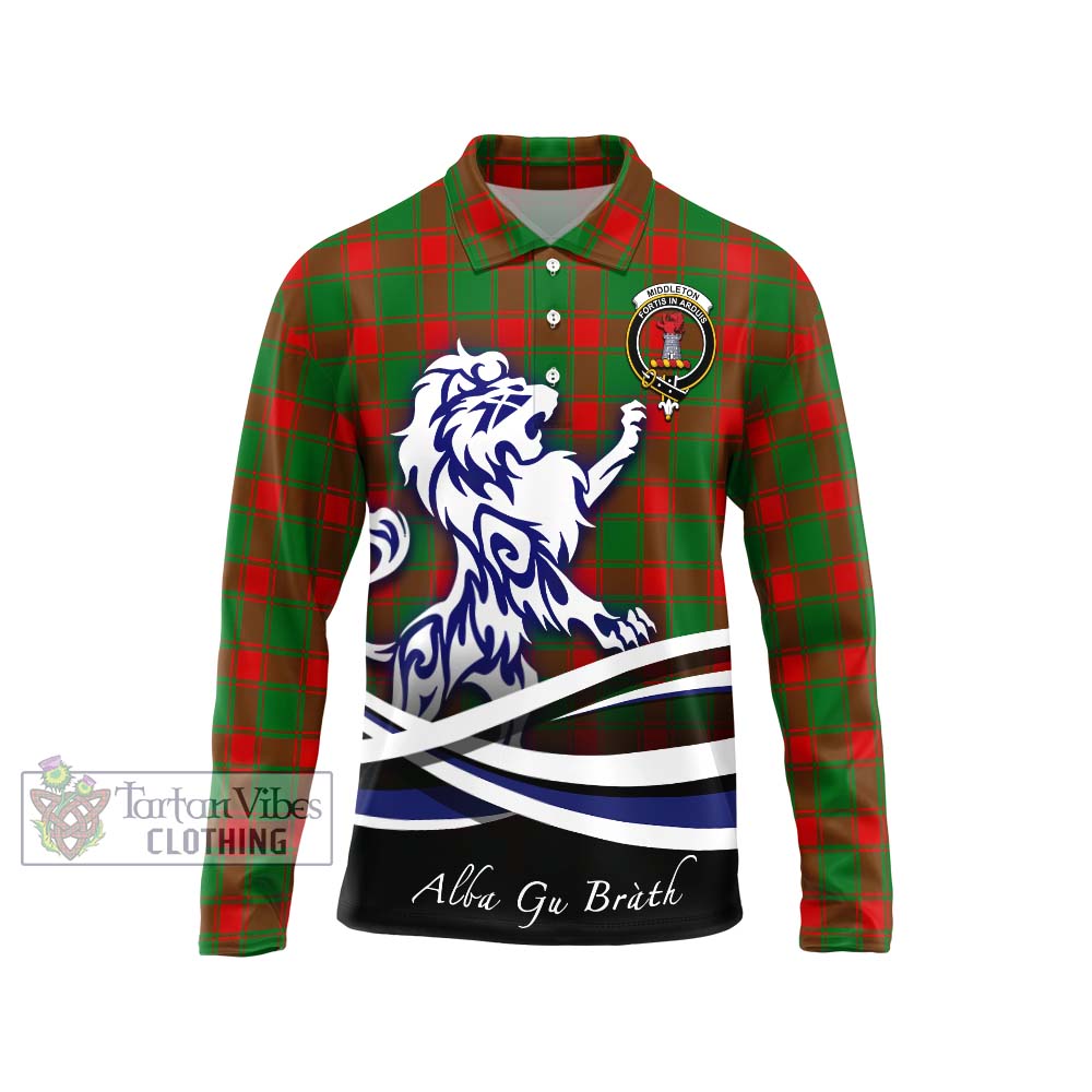 Middleton Modern Tartan Long Sleeve Polo Shirt with Alba Gu Brath Regal Lion Emblem Unisex - Tartanvibesclothing Shop