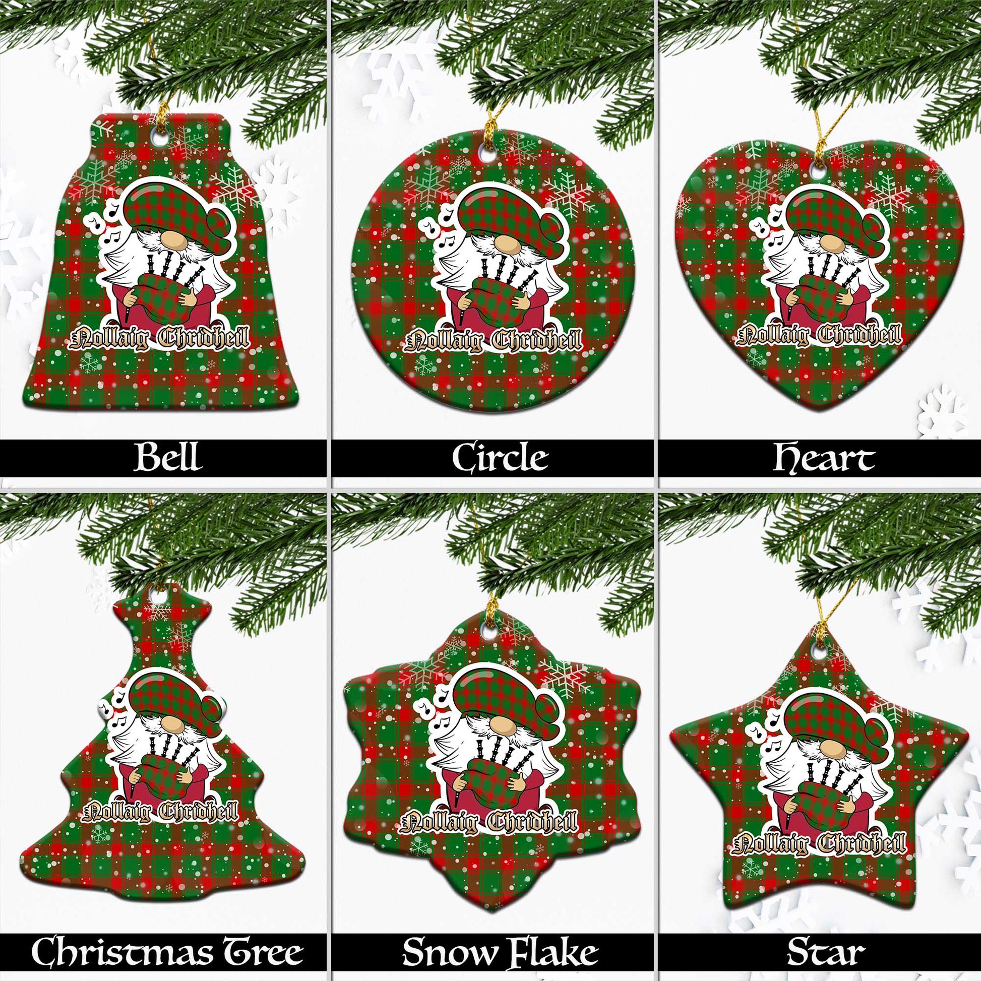 Middleton Modern Tartan Christmas Ornaments with Scottish Gnome Playing Bagpipes Ceramic - Tartanvibesclothing Shop