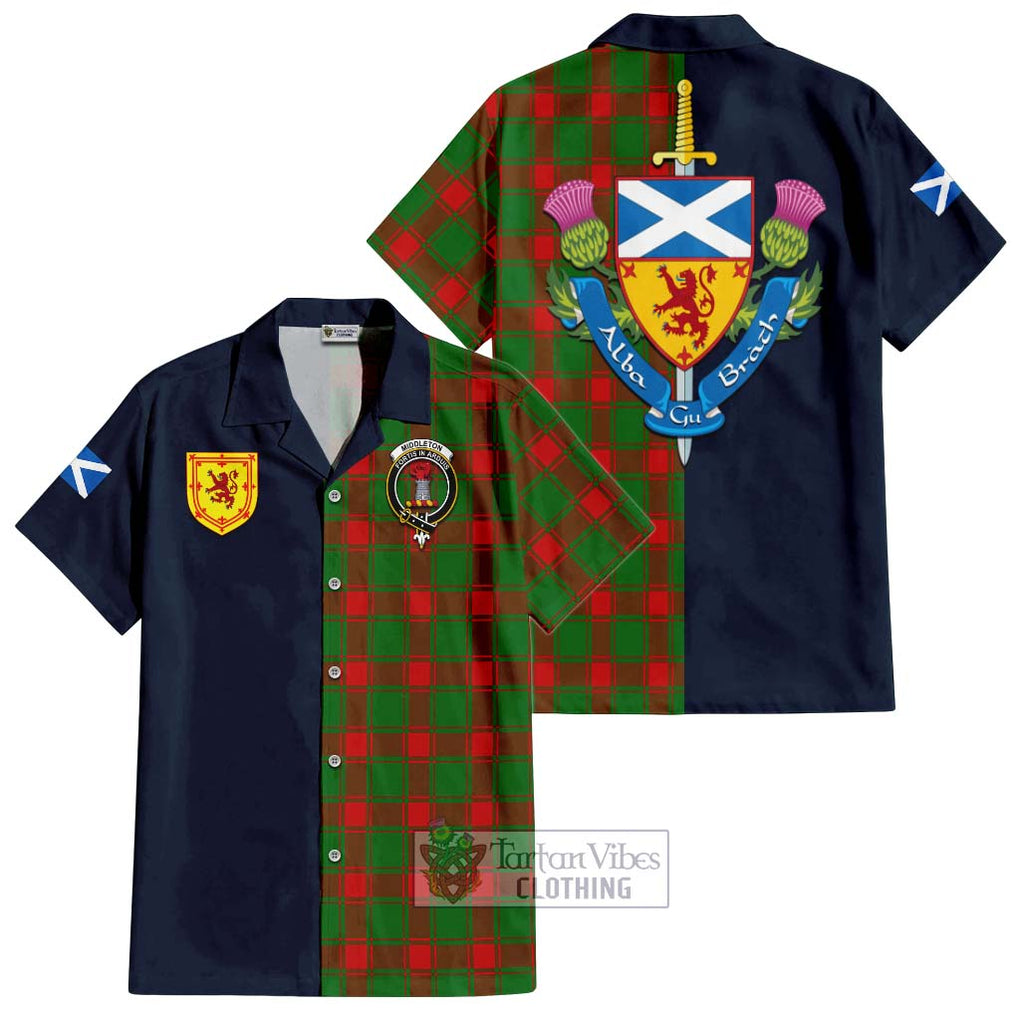 Tartan Vibes Clothing Middleton Modern Tartan Short Sleeve Button Shirt with Scottish Lion Royal Arm Half Style