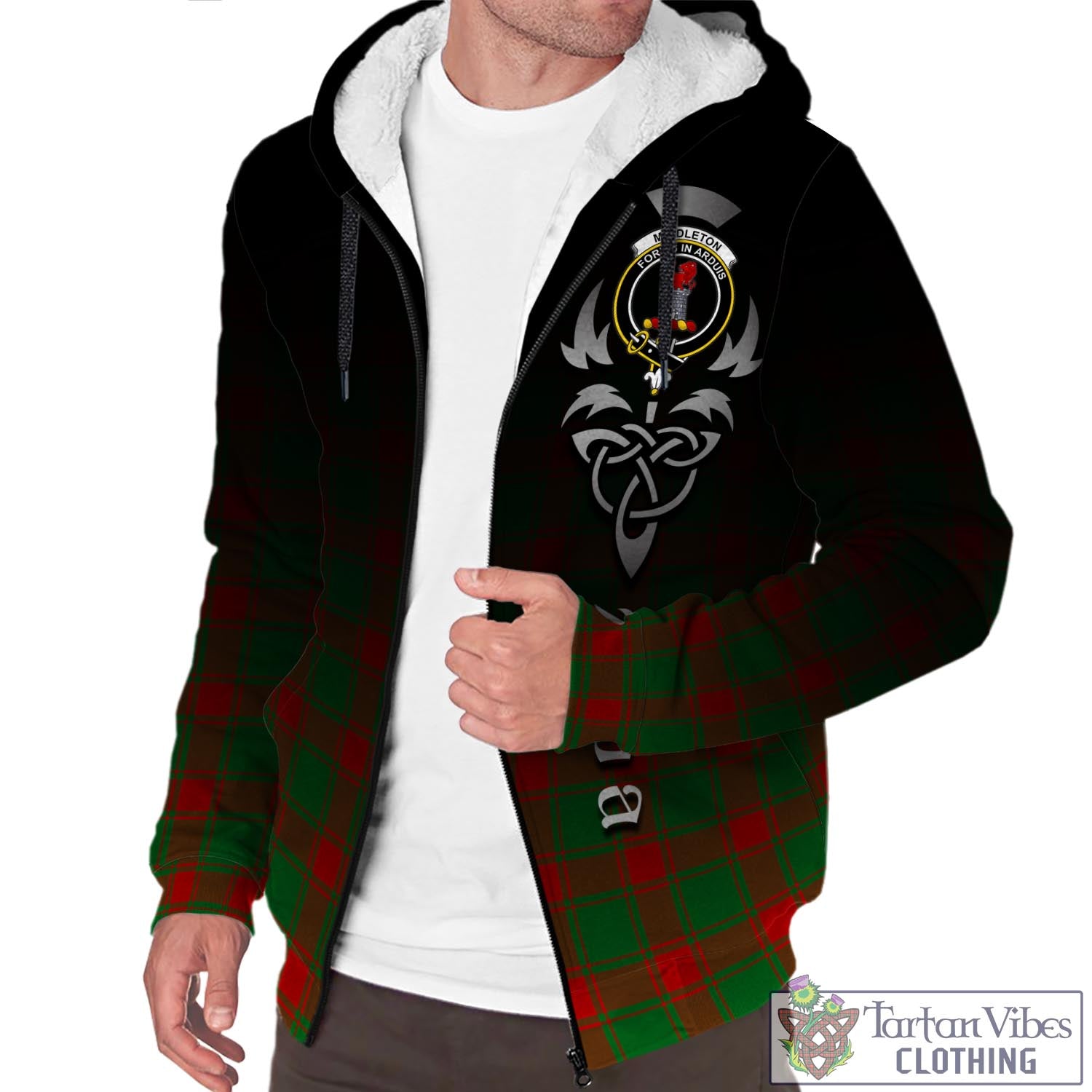 Tartan Vibes Clothing Middleton Modern Tartan Sherpa Hoodie Featuring Alba Gu Brath Family Crest Celtic Inspired