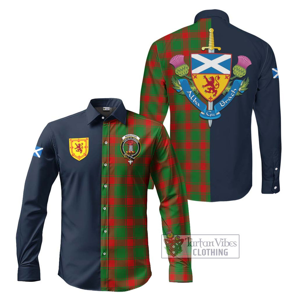 Tartan Vibes Clothing Middleton Modern Tartan Long Sleeve Button Shirt with Scottish Lion Royal Arm Half Style