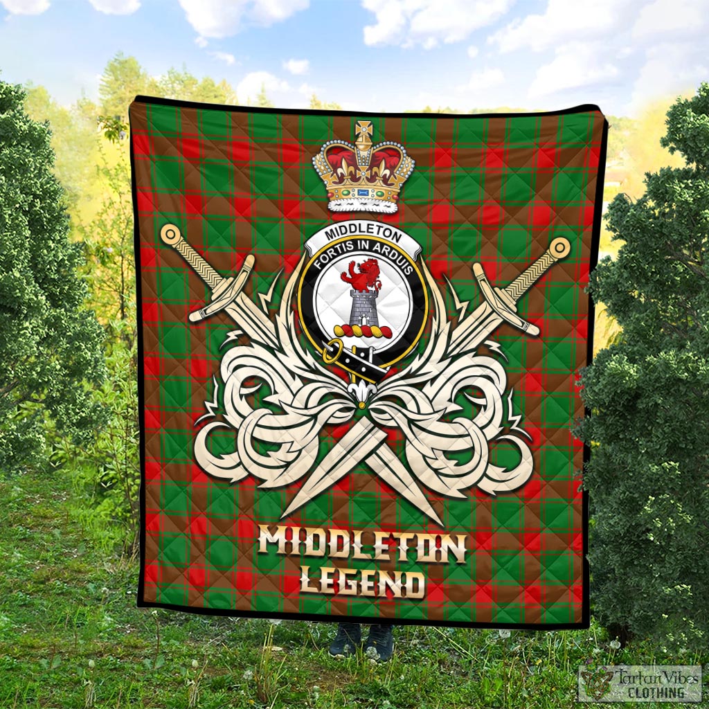 Tartan Vibes Clothing Middleton Modern Tartan Quilt with Clan Crest and the Golden Sword of Courageous Legacy