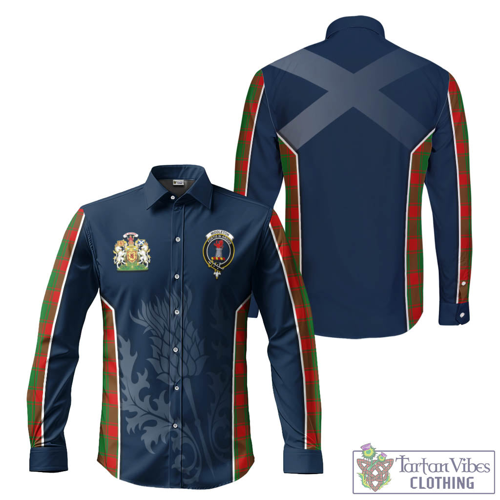 Tartan Vibes Clothing Middleton Modern Tartan Long Sleeve Button Up Shirt with Family Crest and Scottish Thistle Vibes Sport Style