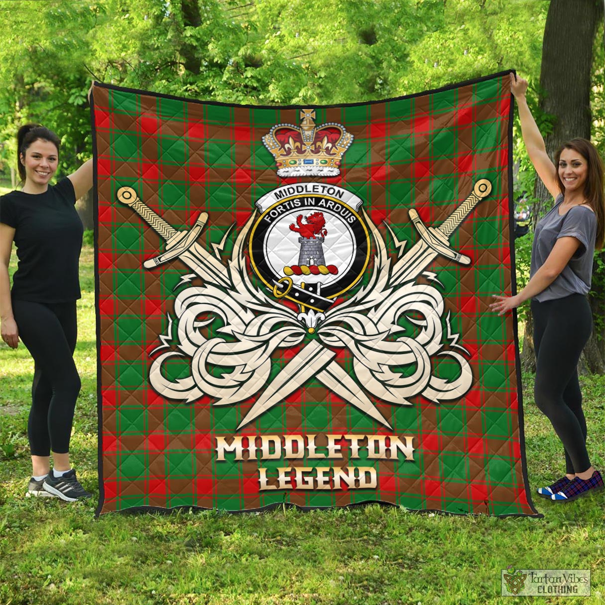 Tartan Vibes Clothing Middleton Modern Tartan Quilt with Clan Crest and the Golden Sword of Courageous Legacy