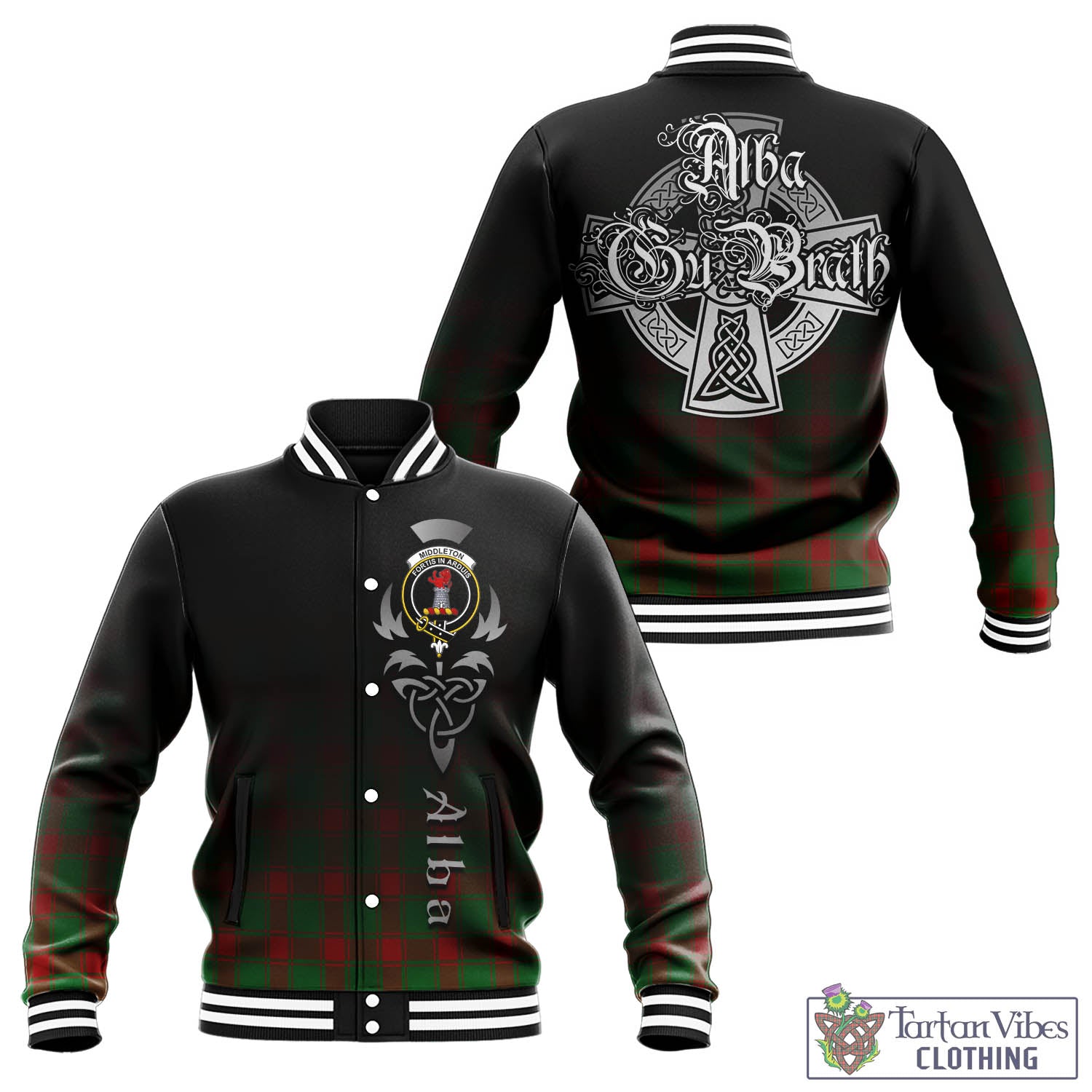 Tartan Vibes Clothing Middleton Modern Tartan Baseball Jacket Featuring Alba Gu Brath Family Crest Celtic Inspired