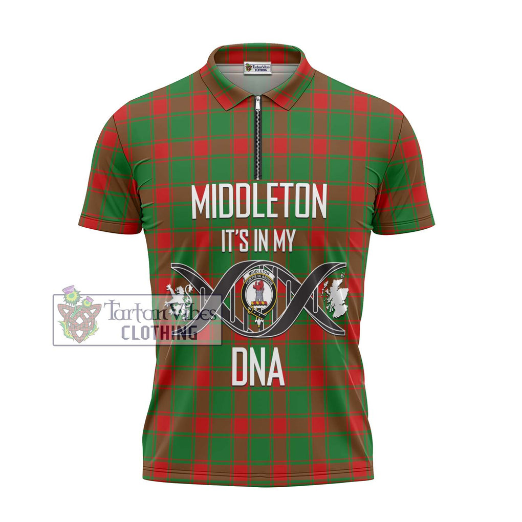 Middleton Modern Tartan Zipper Polo Shirt with Family Crest DNA In Me Style - Tartanvibesclothing Shop