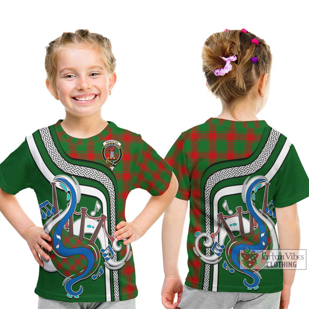 Tartan Vibes Clothing Middleton Modern Tartan Kid T-Shirt with Epic Bagpipe Style