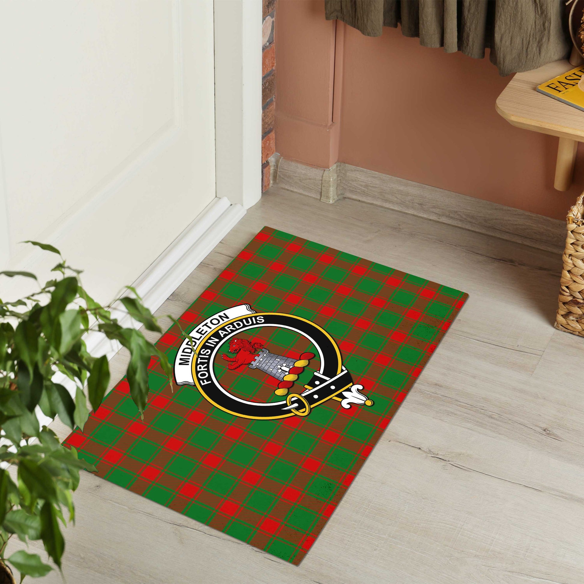 Middleton Modern Tartan Door Mat with Family Crest - Tartanvibesclothing