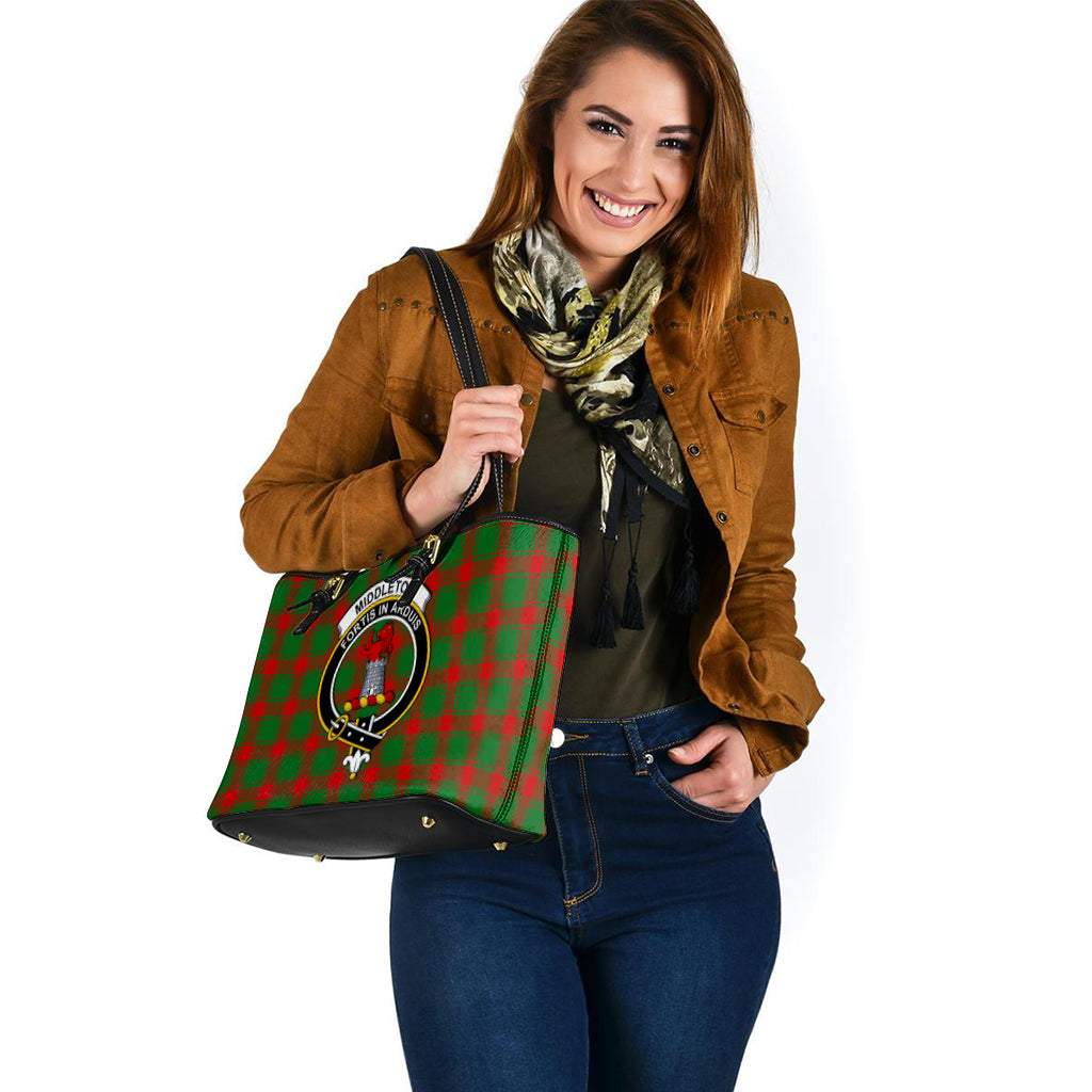 Middleton Modern Tartan Leather Tote Bag with Family Crest - Tartan Vibes Clothing