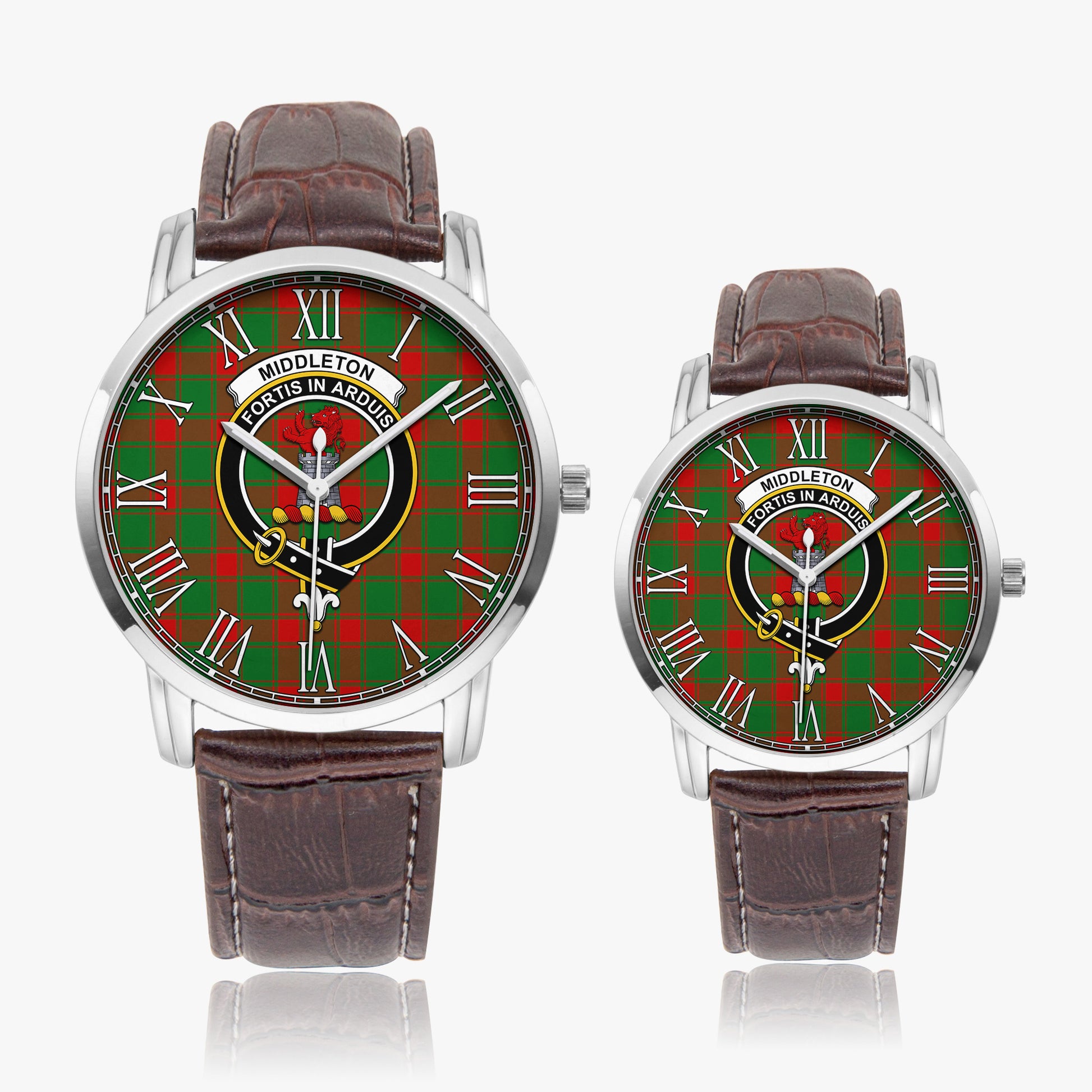 Middleton Modern Tartan Family Crest Leather Strap Quartz Watch - Tartanvibesclothing