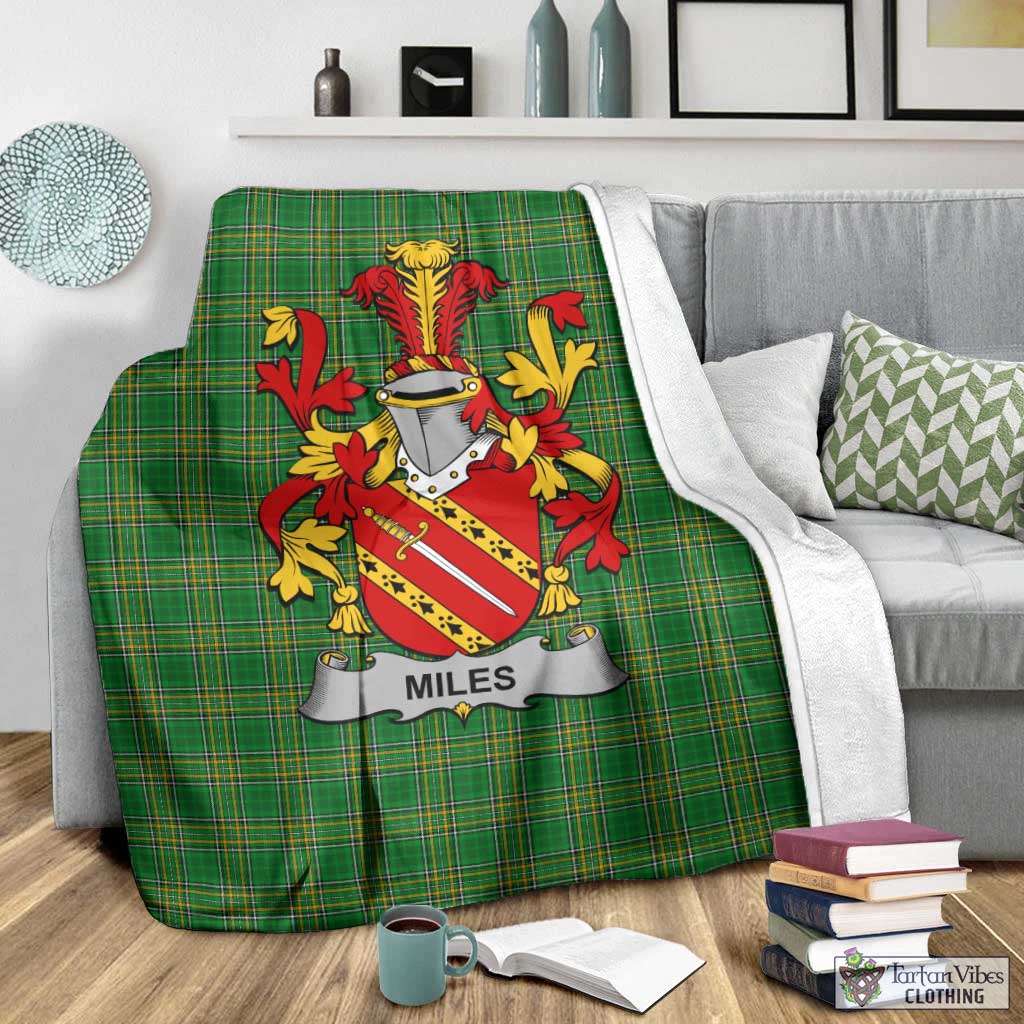 Tartan Vibes Clothing Miles Irish Clan Tartan Blanket with Coat of Arms