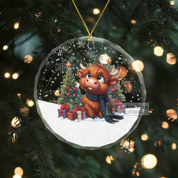 Miller Clan Christmas Glass Ornament with Adorable Highland Coo Transparent Glass Circle - Tartan Vibes Clothing