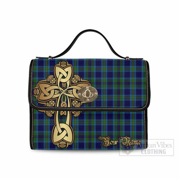 Miller Tartan Waterproof Canvas Bag Golden Thistle Celtic Cross Style Black Leather Strap One Size 10.5*20*27cm - Tartan Vibes Clothing