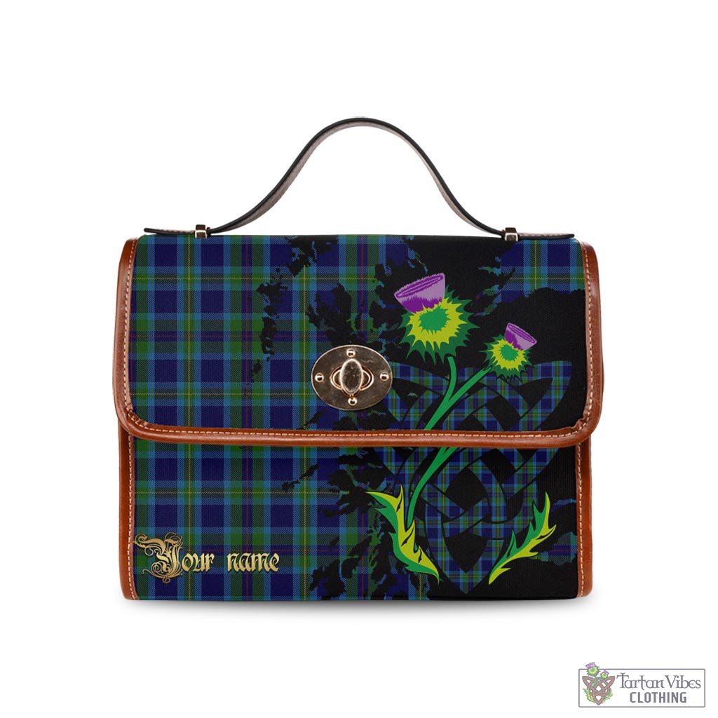 Miller Tartan Waterproof Canvas Bag with Scotland Map and Thistle Celtic Accents Brown Leather Strap One Size 10.5*20*27cm - Tartan Vibes Clothing
