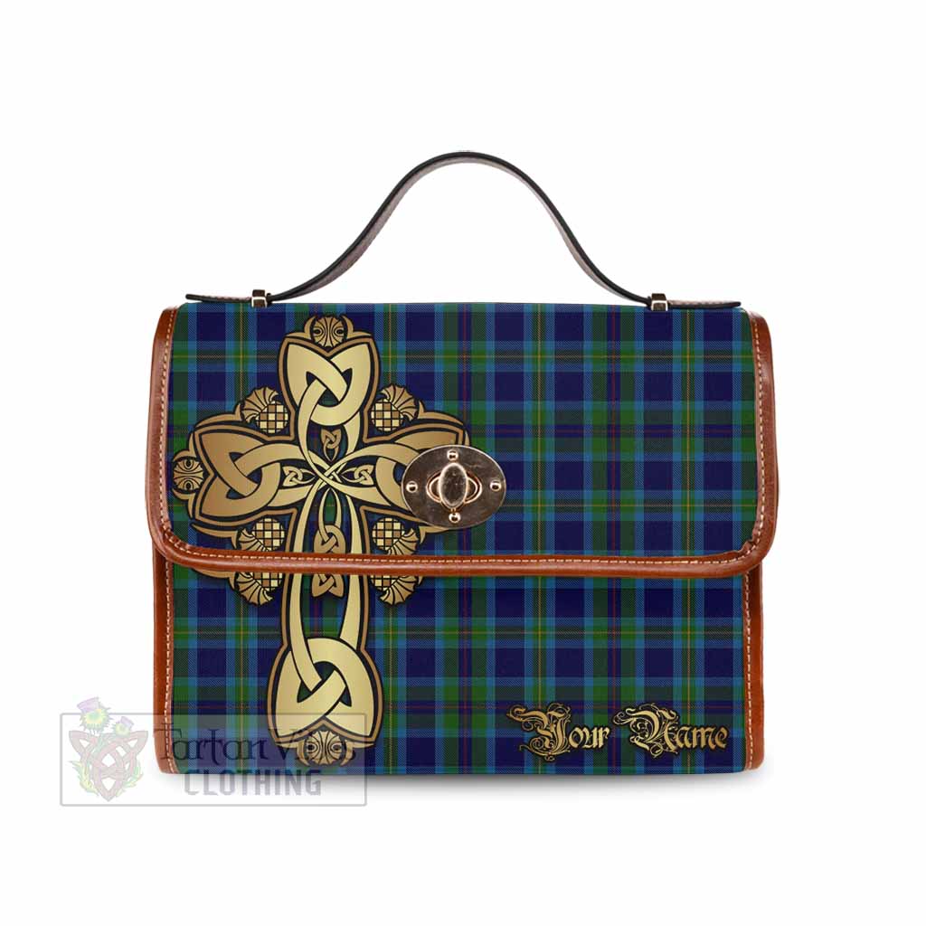 Miller Tartan Waterproof Canvas Bag Golden Thistle Celtic Cross Style Brown Leather Strap One Size 10.5*20*27cm - Tartan Vibes Clothing
