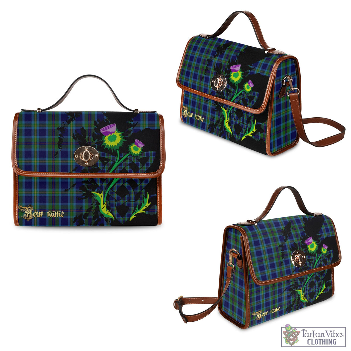 Miller Tartan Waterproof Canvas Bag with Scotland Map and Thistle Celtic Accents - Tartan Vibes Clothing