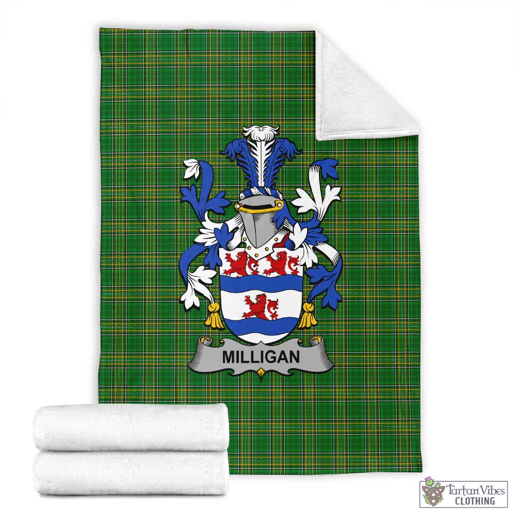 Tartan Vibes Clothing Milligan Irish Clan Tartan Blanket with Coat of Arms