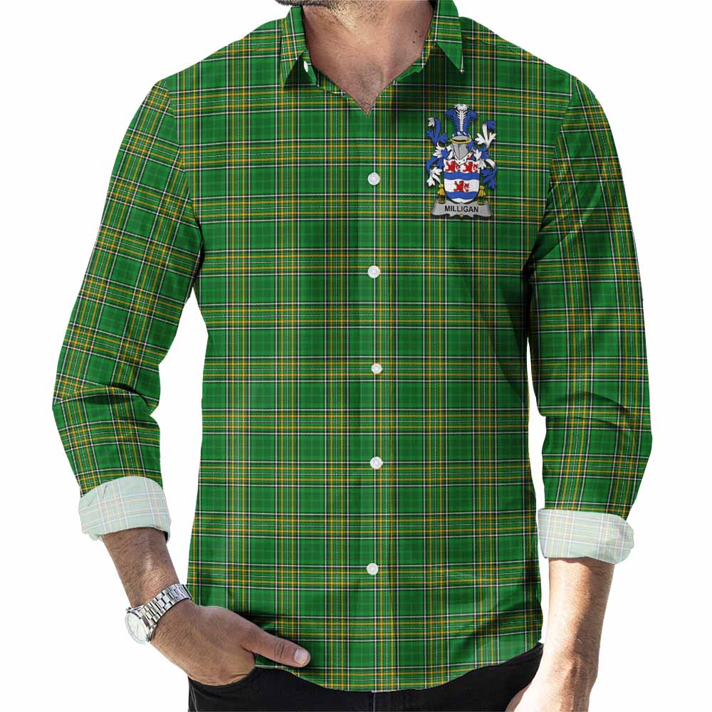 Milligan Irish Clan Tartan Long Sleeve Button Up with Coat of Arms