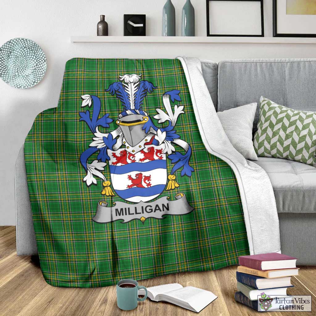 Tartan Vibes Clothing Milligan Irish Clan Tartan Blanket with Coat of Arms